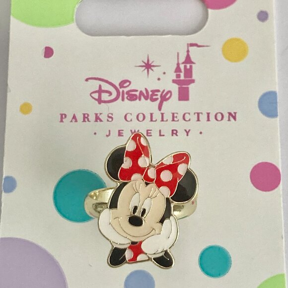Disney Parks Minnie Mouse Ring Size 7 8 Signed Adjustable Red Bow Dots Enamel - Picture 4 of 12